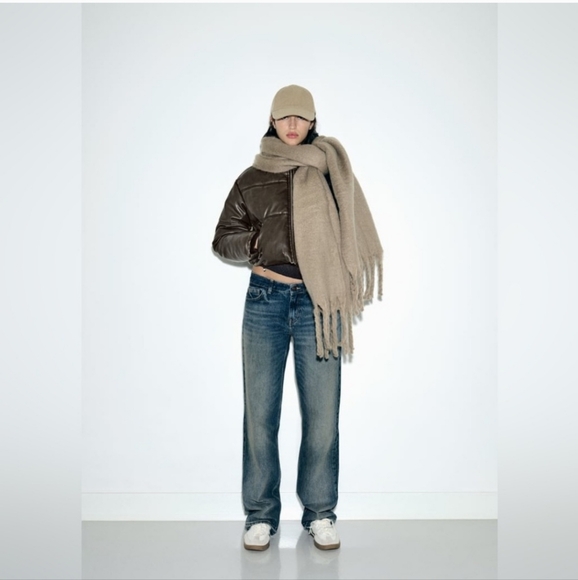 ZARA BROWN CROPPED FAUX LEATHER PUFFER JACKET ✨️SIZE XXL✨️ - Picture 5 of 9